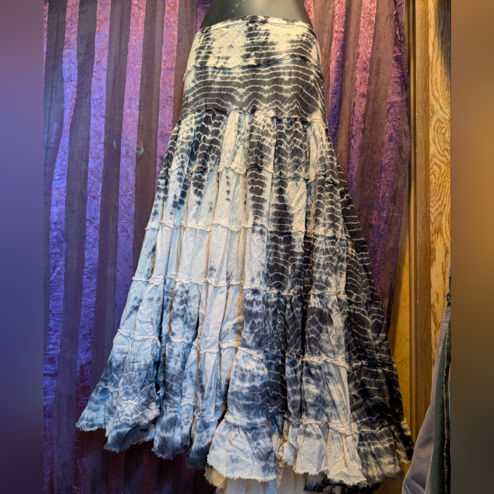 Cotton Boho Hippy Fairycore Tie-Dye Skirt Tiered Flowy Cottagecore Fall 🍂 L/XL